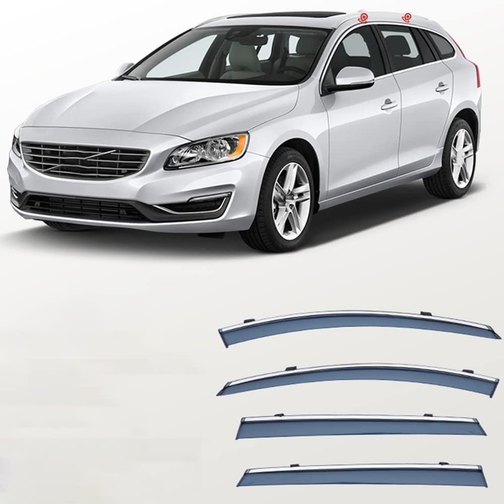 WeiYH Wind Deflectors for Volvo V60 MK1 2011-2017, Keep Your Car Ventilated in Rain Car Rain Guard Shield Stick-on Fitment Weathershields