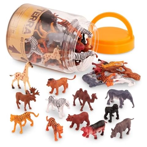 Terra by Battat – 60 Pcs Wild Creatures Tube – Realistic Mini Animal Figurines – Lion, Hippo, Tiger, Bear & More Safari Animals – Plastic Educational Toys for Kids and Toddlers 3 Years + Cover