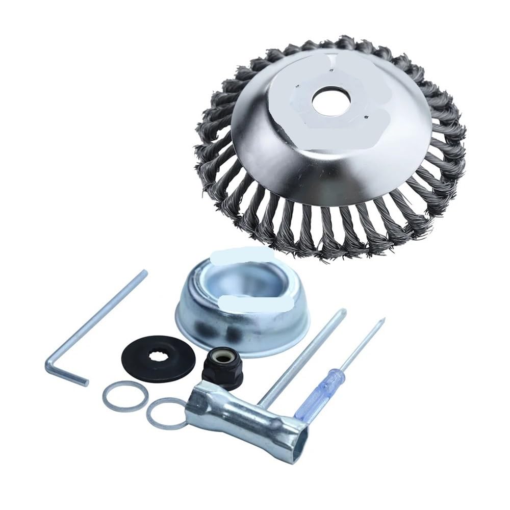 regiones Cepillo rotatorio de Alambre de Acero de 8 Pulgadas con Cabezal de Cobre y Cuchilla desbrozadora con Kit Adaptador Universal Compatible con HS