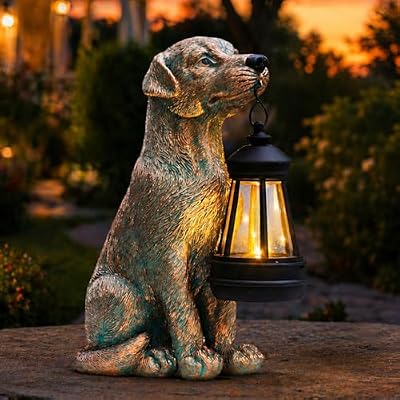 Fashionoda Garden Statue Dog Figurine Decor – Outdoor Decoration with Solar Lantern for Garden Yard Lawn Home Decor Outside : Fathers Day Memorial Gifts