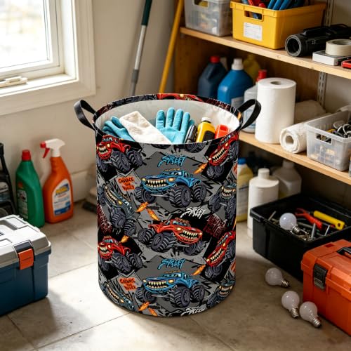 Image of Monster Truck Laundry Hamper,Waterproof Canvas Foldable Baskets,Car Room Decor,Gift Basket(Car)