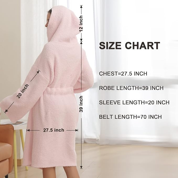 Image of bearberry Plush Hooded Bath Robe Women's Loungewear Sleep Robe Indoor Outfit