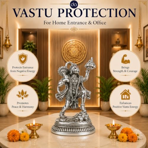Image of 999 Silver Plated Hanuman ji Idol with Sanjeevani Mountain - 5.2 Inch | Bajrangbali Murti for Home Pooja Room, A Home Decor Lord Hanuman ji Idol Gift