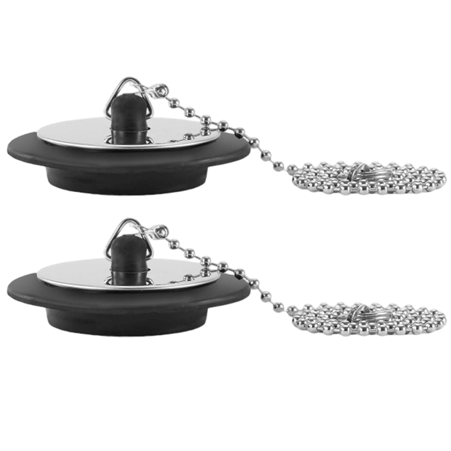 2 Pack Universal Bath Plug with Stainless Steel Chain, Bath Plug Replacement, Drain Stopper for 42-45mm Drains, Sink and Basin Plug for Bathroom Kitchen