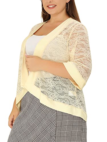 Image of Agnes Orinda Plus Size Cardigans for Women 3 /4 Sleeve Open Front Lightweight Sheer Shrug Lace Bolero Cover Up 4X Beige