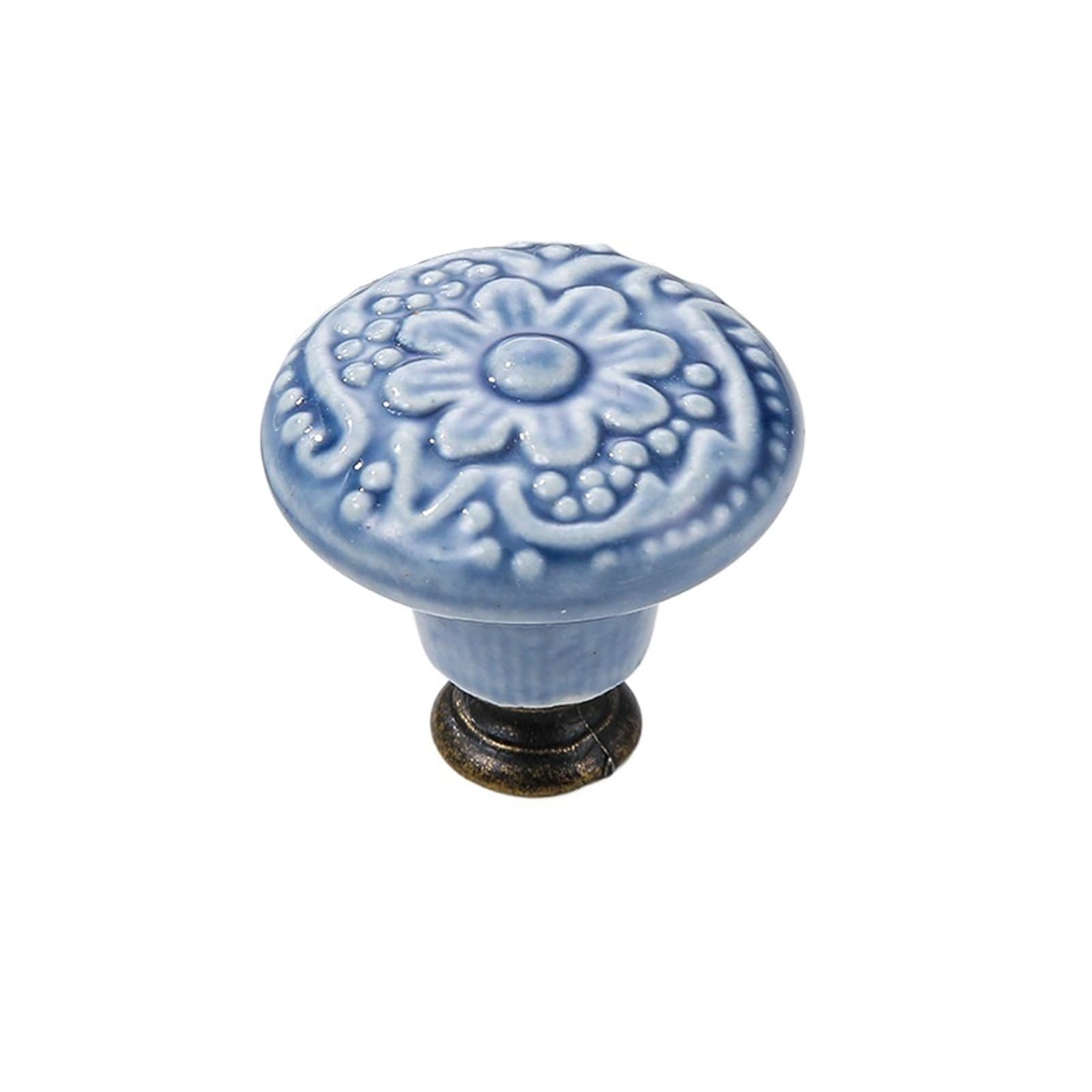 Yilwpv Blue 2Pcs Retro Pattern Ceramic Drawer Knob Furniture Handle Door Cabinet Polished For Cupboard Hardware Handle Sets(Blue)