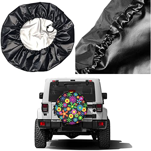 Image of Hippie Flowers Spare Tire Cover Dust-Proof Wheel Tire Cover Fit Trailer, RV, SUV and Many Vehicle 17 Inch