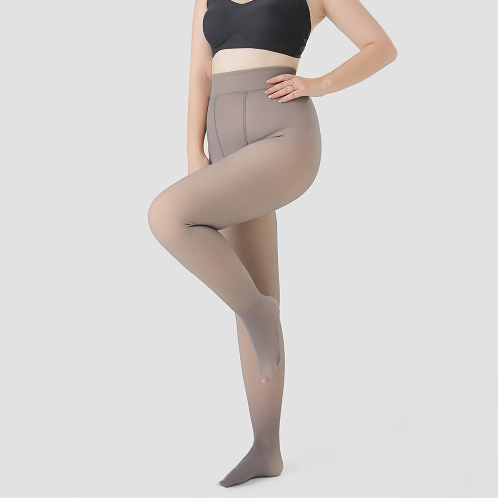 2 collant da donna termostatici invernali, collant di peluche, collant trasparenti, in pile, leggings invernali finti, traslucidi, caldi, per 0 ~ 10 ℃