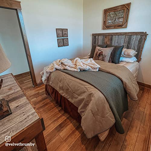 Paseo Road By Hiend Accents | Brighton Western Bedding 4 Piece Full Size Comforter Set, Brown Rustic Cabin Theme Faux Leather Bed Set, Winter Warm Comforters Sets With Bed Skirt, Shams, Accent Pillow #TOP6