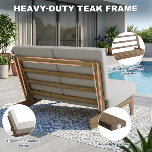 Image of Pia Ricoo 1-Piece Patio Furniture Set, Outdoor Loveseat with 4.5-Inch Thick Cushions, All-Weather Outdoor Sofa for Backyard, Deck, Lawn - Light Camel (Split Back)