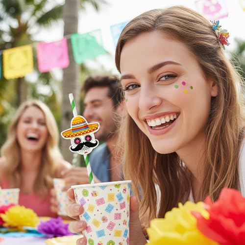 24 pitillos desechables de papel para fiesta temática mexicana miniatura 4