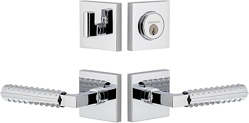 Viaggio 630663 Palanca de armadura Contempo de roseta cuadrada cromada brillante y cerrojo a juego, juego de fondo: 2-3/4"
