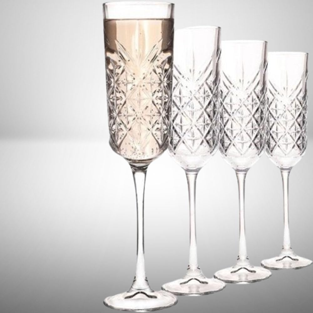 Forestamart Elegant Crystal Champagne Flutes Set of 4-180ml Lead-Free Quality Glass with Diamond Pattern Perfect for Parties Gifting Prosecco & Sparkling Wine 3