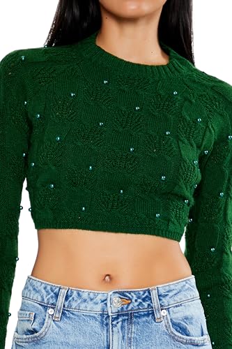 Forever 21 Women's Beaded Cropped Cable Knit Sweater3