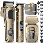 Vgrpro Hair Clippers & Trimmers set for Men Professional, Waterproof Electric Razor Foil Shaver for Men Face Beard, Cordless for Hair Cutting, 4-Speed Setting, LED Battery Display, Barber or Home Use (Gloden)