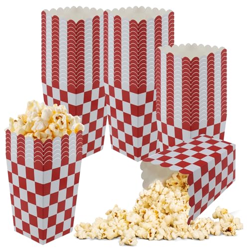 Image of 50 Pcs Popcorn Boxes Mini Paper Popcorn Box Cardboard Popcorn Container for Party Disposable Snack Candy Popcorn Bags Popcorn Holder for Movie Nights Birthday Wedding (Red Checkered)