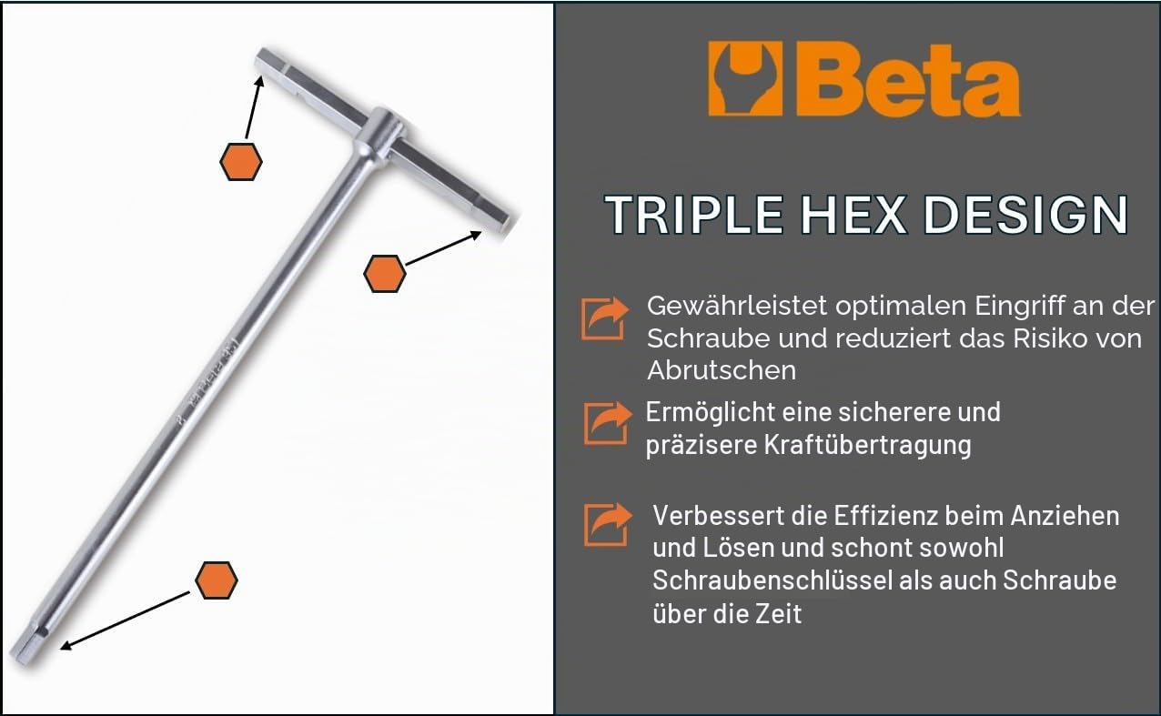 Beta 951/S6 - Stiftschlüsselsatz, 6-teilig, mit T-Griff, sechskantprofil an drei enden (Art. 951) | Hergestellt in Italien, hohes Drehmoment und schnell drehendes T-Design, kalibrierte sechseckige Enden