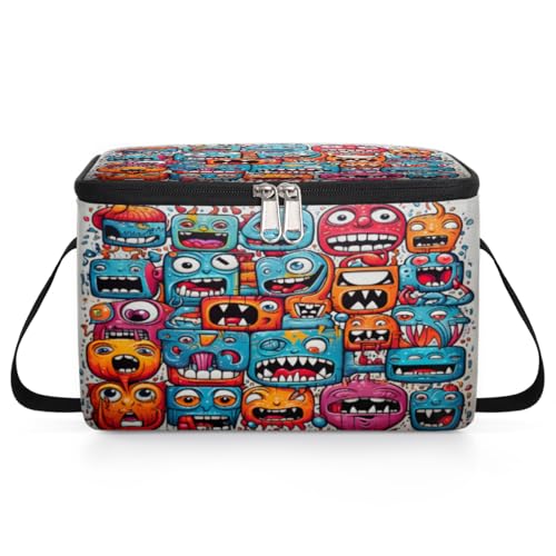 GzLeyigou Cute Monster Lunch Bags for Women Men 9 Cans, Hot & Cold Food Delivery Bag Insulated Grocery Bag Insulated Lunch Box Monster Cooler Bag for Office Work Picnic Beach