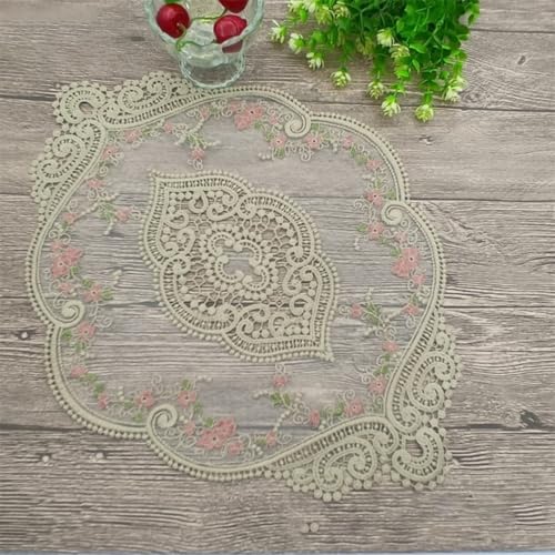 Mantel redondo de encaje para decoración de cena de boda, bordado de rosa, material de fibra de poliéster (camello)