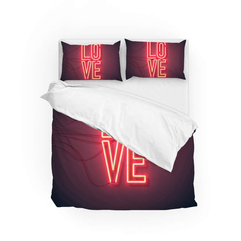 Parure de lit romantique avec housse de couette imprimée lettres d'amour pour grand lit
