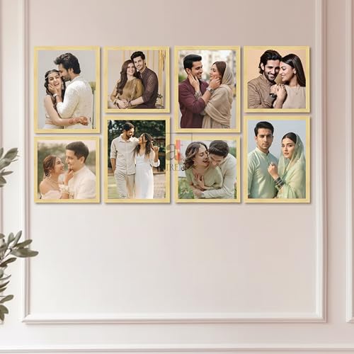 Image of Art Street Photo Frame Set of 8 Beige Wall Decor Collage Display Hanging Family Picture Frames Gallery Collection Decor Items Wall Mount Frames Birthday Anniversary Gift, 8x8 and 8x12 In