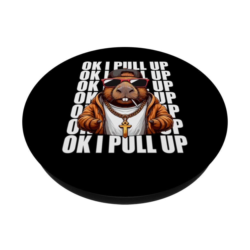 Ok I Pull Up Capybara Animal Lover Funny Rodent Respect Meme PopSockets Swappable PopGrip, Black - Image 2