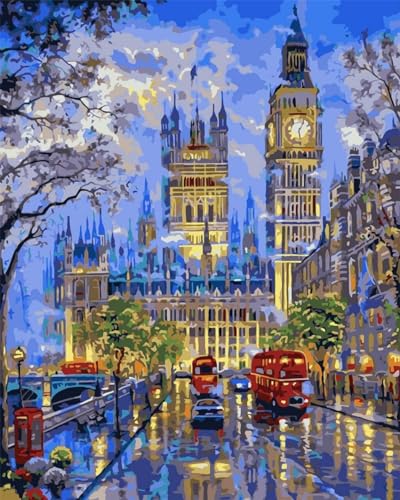 Mumoo Bear Adults Paint by Numbers Kit - Big Ben DIY Painting by Numbers by Number Kits London Street Paint by Numbers for Adults Beginner Kids 16 x 20 Arts Craft for Home Wall Decor(Frameless)