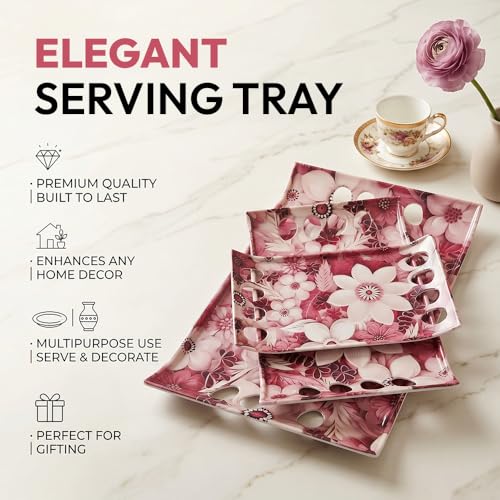Image of U.P.C Tray Set for Serving /Serving Tray Set of 3 / Premium Printed Tray for Serving /Multi-Use Nashta Plate (Small, Medium & Large)