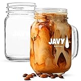 Javy Coffee Mason Jar Coffee Mug, Drinking Mason Jar with Handle, Reusable Iced Coffee Cup, Durable...