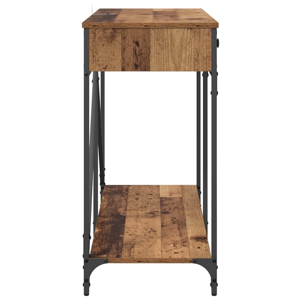 Consolle in legno anticato, 100 x 39 x 78,5 cm, con cassetto e scaffale, stabile struttura in metallo, tavolino rustico per corridoio, soggiorno, camera da letto, pratico