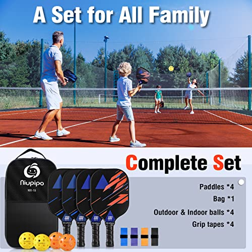 Image of niupipo Pickleball Paddles Set of 2 or 4, USAPA Approved Fiberglass Pickleball Paddle Set with Balls and Bag, Polypropylene Honeycomb Core, Lightweight Pickleball Paddles for Beginners Men Women