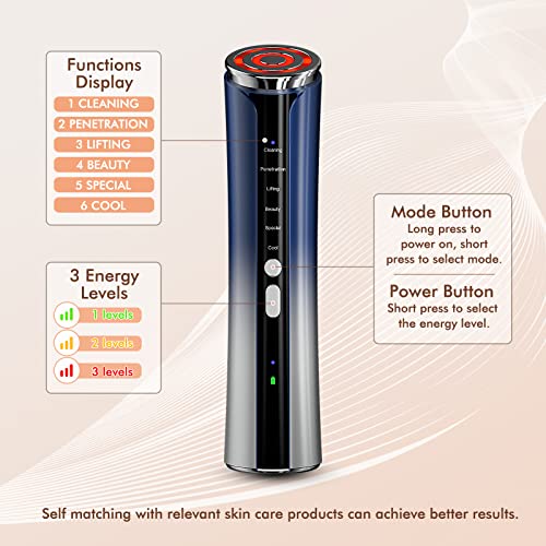 Radio Frequency Skin Tightening Machine Facial Massage Light Therapy for Eye and Neck Wrinkles Facial Toning Tool 6 in 1 Anti Aging Device with Ice Cool - Image 3