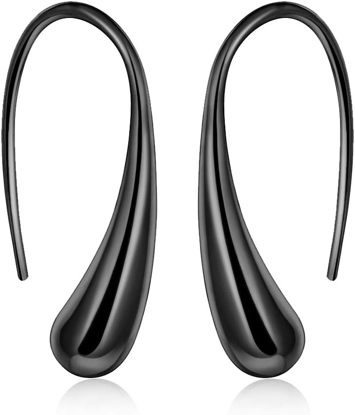 Lightweight Teardrop Gold Hoop Earrings for Women - Chunky 14k Gold Plated Pull Through Earrings Huggie High Polished Statement Jewelry Gift for Women trendy Black