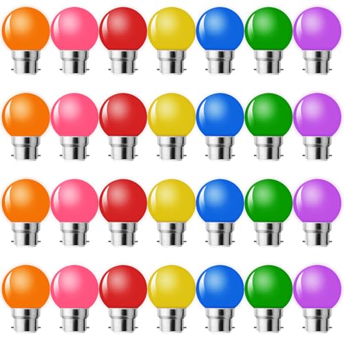 MZYOYO Lot de 28 Ampoule LED Couleur B22 Baïonnette,Ampoule Guirlande Exterieure,Ampoules B22 LED...