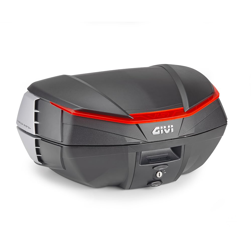 GIVI BAULE V49 AIR Bauletto Moto, Nero, Sistema Wingflow con 4 Alette Argentate (NERO ROSSO)