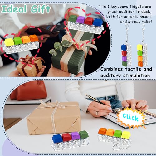 Image of 2 PCS Keyboard Fidget Toy, Keyboard Fidget Keychain 4-in-1 Keyboard Decompression Button Finger Clicker Toys, Keychain Button Stress Relief Fidget Gifts to Relief Stress (Bright)
