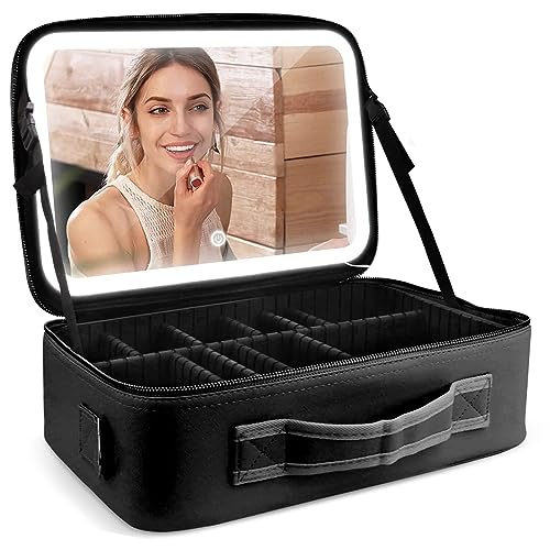 Uandhome Large Travel Makeup Bag with Light and Mirror