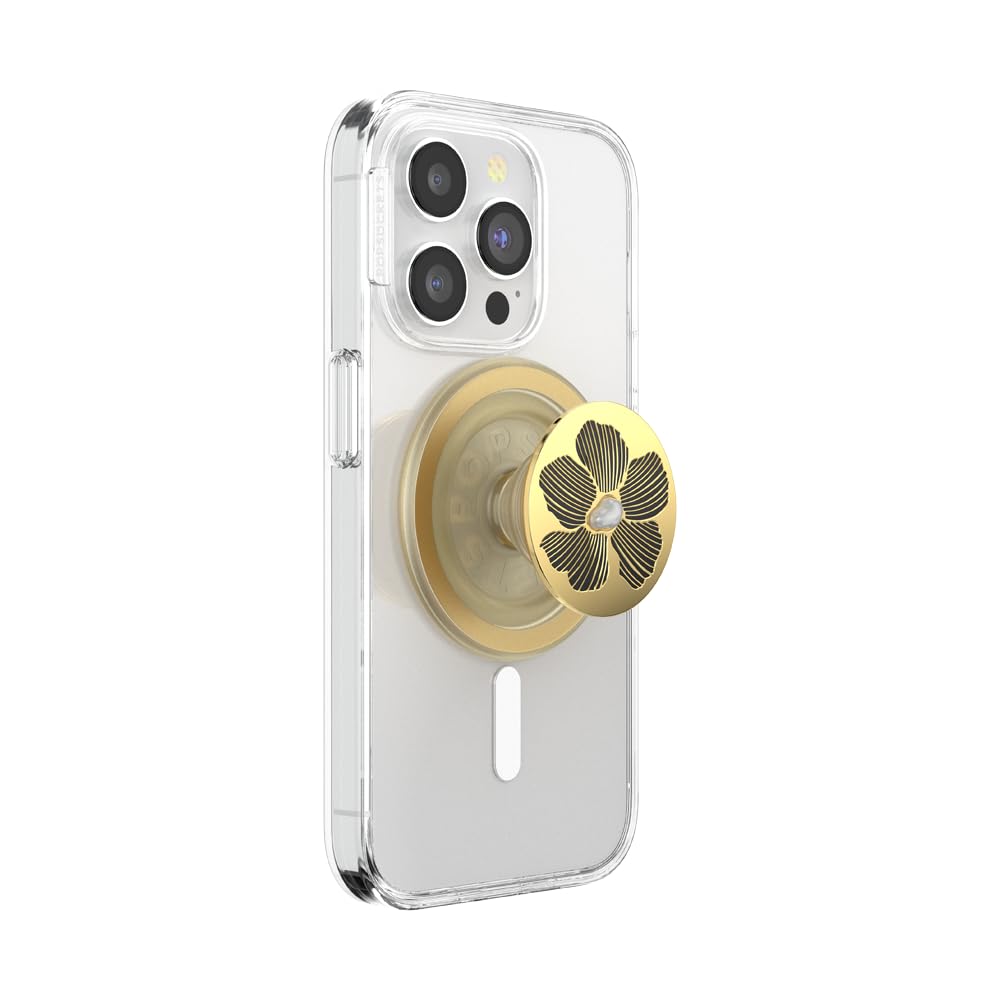 PopSocketsPhone Grip for MagSafe with Kickstand, Magnetic Stand, Swappable Top, Secure Hold for iPhone MagSafe Cases, Phone & Tablet Grip, Cute PopSockets - Enamel Mae Flower with Pearl