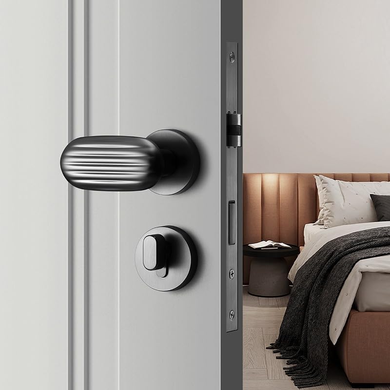 Locks Indoor Bedroom Bathroom Silent Door Lock Modern Simple Room Door Lock Gray Black Magnetic Split Lock(Magnetic Silent Lock Body)