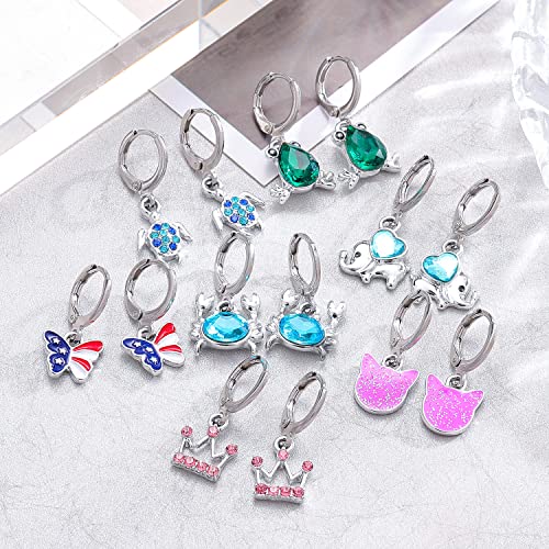 Aganippe 16 Pairs Hypoallergenic Small Hoop Earrings For Girls Cute Animal Dangle Earrings With Charm For Little Girls Stud Earrings Set For Kids thumb #5