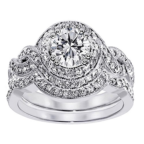 Ginger Lyne Collection Bobbi Wedding Ring Set for Women Bridal Set Halo Engagement Ring with Matching Wedding Bands for Her | White Gold Plated Bridal Jewelry for Women - Main Image