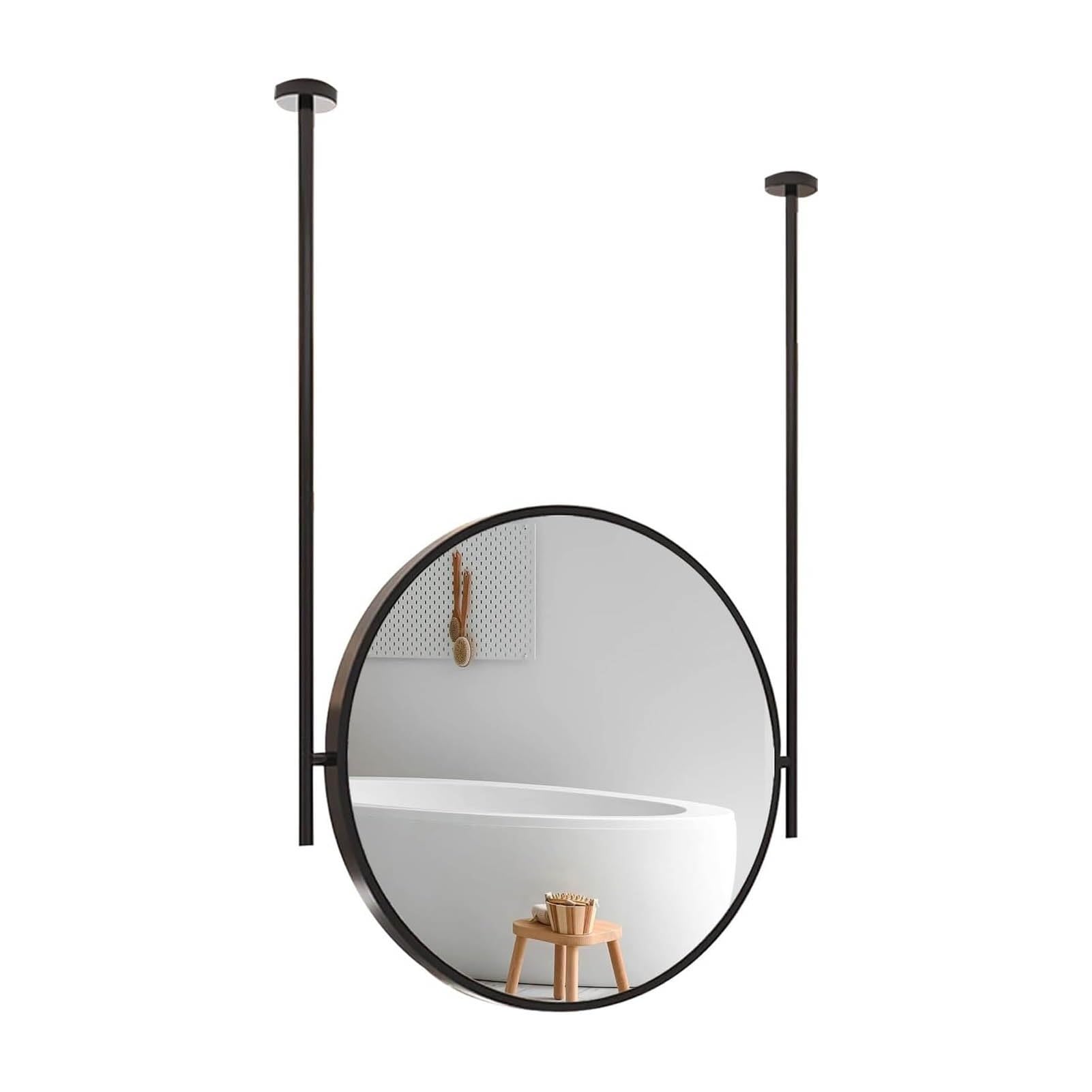 CGCSYZ Round Double Rod Ceiling Floating Mirror, Black Metal Frame Vanity Shaving Makeup Mirror For Ceiling Mounted Decorative Mirror Above Sink (70cm/27.5inch)