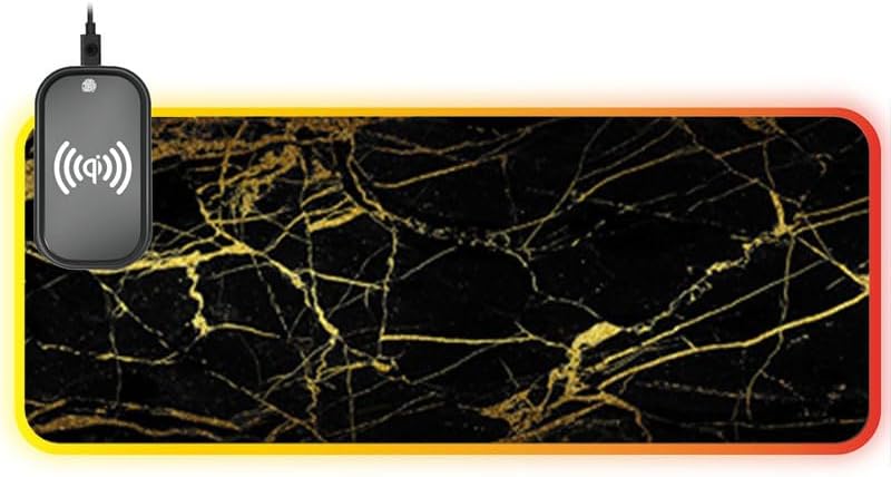 Black Marbling Mouse Pad Large Gaming Mousepad RGB Wireless Charging Mouse Mat XL Desk Pad LED Backlit Keyboard mat (overLarge:400X900X3MM)