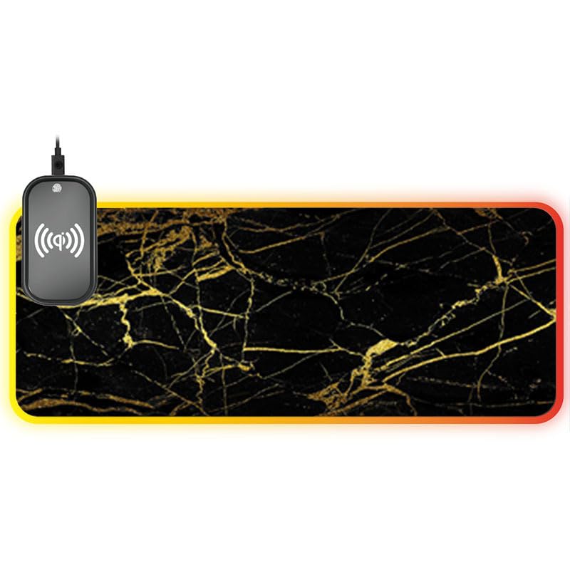 Black Marbling Mouse Pad Large Gaming Mousepad RGB Wireless Charging Mouse Mat XL Desk Pad LED Backlit Keyboard mat (overLarge:400X900X3MM)