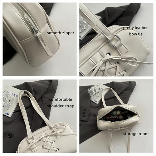 Coquette Leather Shoulder Purse Bow Tie Balletcore Boston Bag Handbag Women Trendy Purse 20252