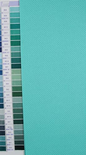 Image of KCS 3 pc of 12 inch x 18 inch (30cmx45cm) 14CT Counted Cotton Aida Cloth Cross Stitch Fabric (Green+Sea Green+Jeans Blue)