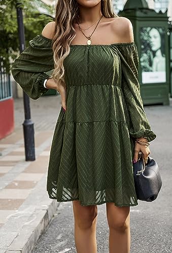 Image of BestWendding Women Long Sleeve Mini Dress Square Neck 2026 Fall Dress