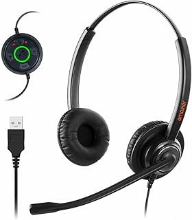 USB Pro Headset With Microphone, PC Headset with Noise Cancelling & Audio Controls, Plug & Play, Computer Headphone For Business, PC, Laptop, Office, Call Centre, Skype, Zoom Etc