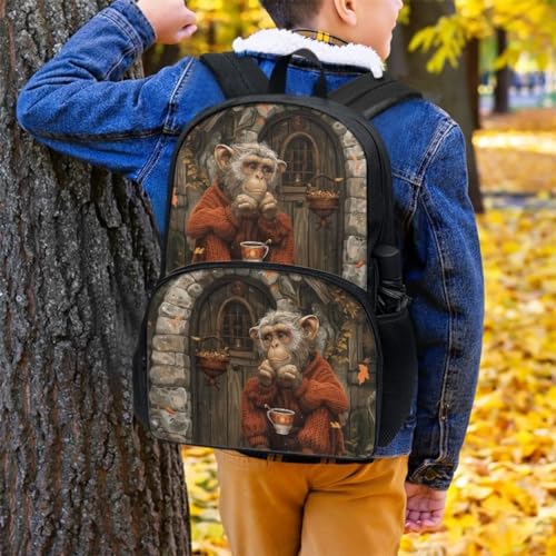 Lightweight Fairytale Monkey Backpack for Kids Sturdy Soft Comfy Large School Bag for Boys Girls 17 Inch Campus Daily Outing Student Bookbag with Side Pocket4