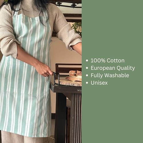 Image of Oak & Lily 100% Cotton Kitchen Apron | Fully washable with large front pocket | European quality | Made for Indian sizes